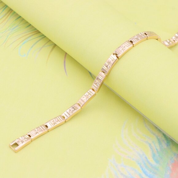 "Rose Gold Bracelet with Star Design in Glossy Linked Segments, XPBL0886 - Picture 3 of 12